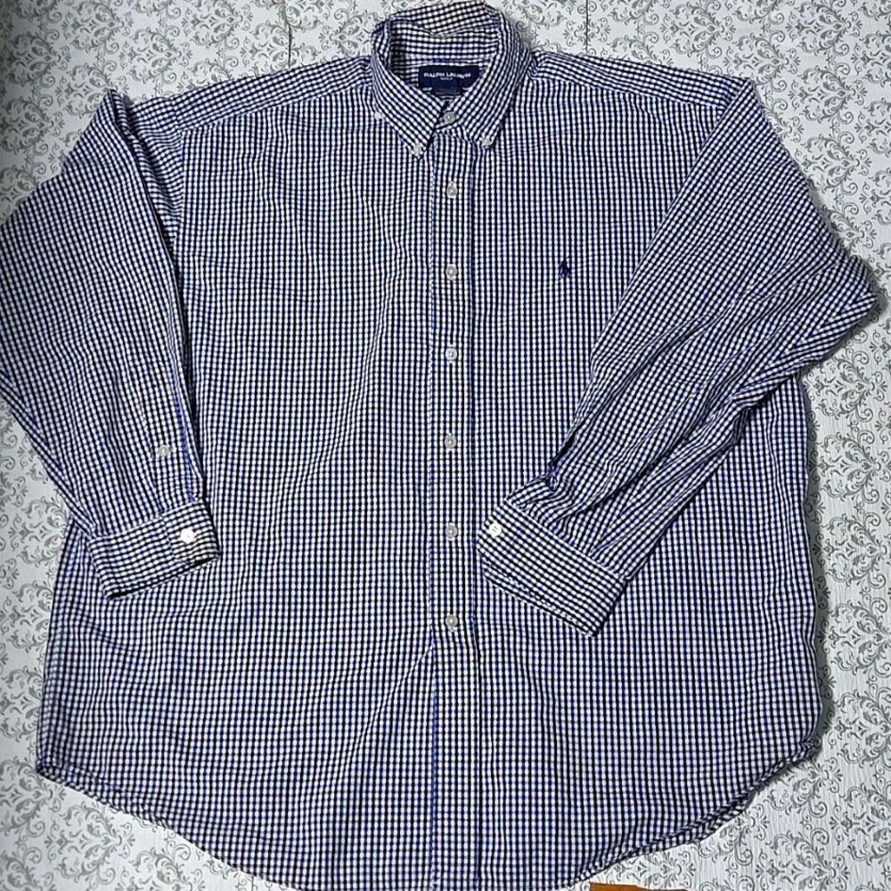 Polo Ralph Lauren Blue White Checker Vintage Y2K Button Down Shirt XL